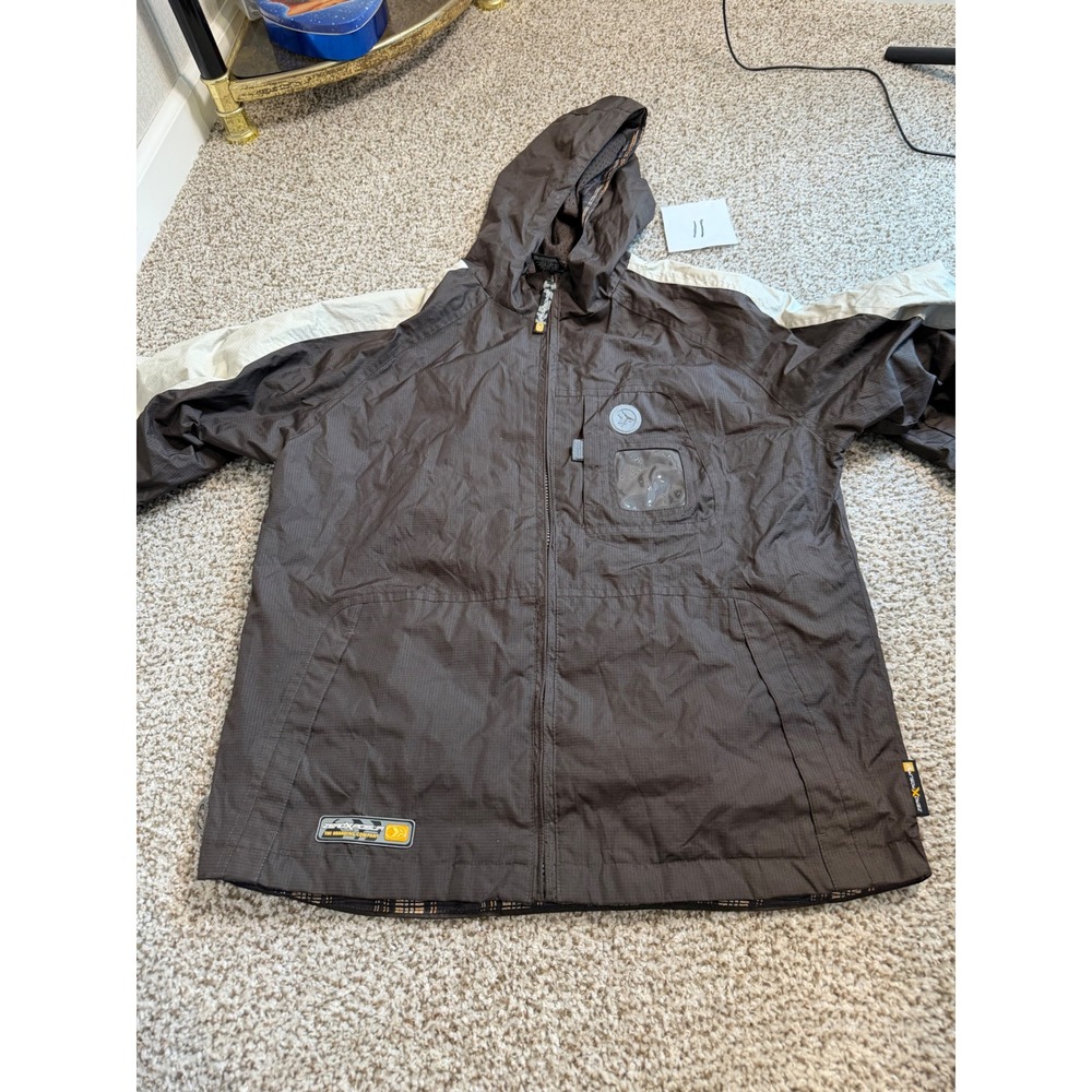 ZeroXposur Brown Tan Hooded Windbreaker Jacket Boys Large 14/16 Full Zip Mesh